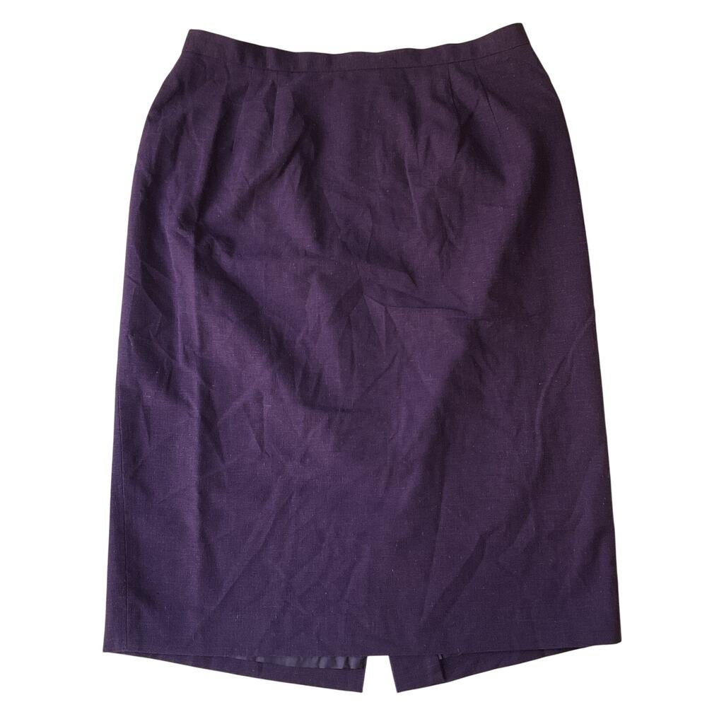 Larry Levine Suits Women Pencil Skirt Size 14 Purple Linen Classic Knee Length